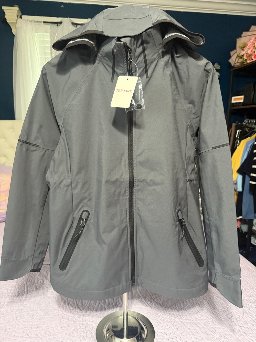 Women Gray Waterproof Hooded Jacket